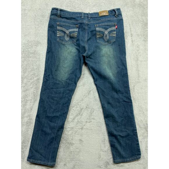 August Jeans Womens Size 38 Blue Faded Embroidered - Picture 1 of 7